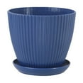 thumbnail image 1 of Elegant Dark Blue Ribbed Plastic Planter with Saucer, 10-Inch Diameter, Durable and Lightweight for Indoor and Outdoor Use, 1 of 6