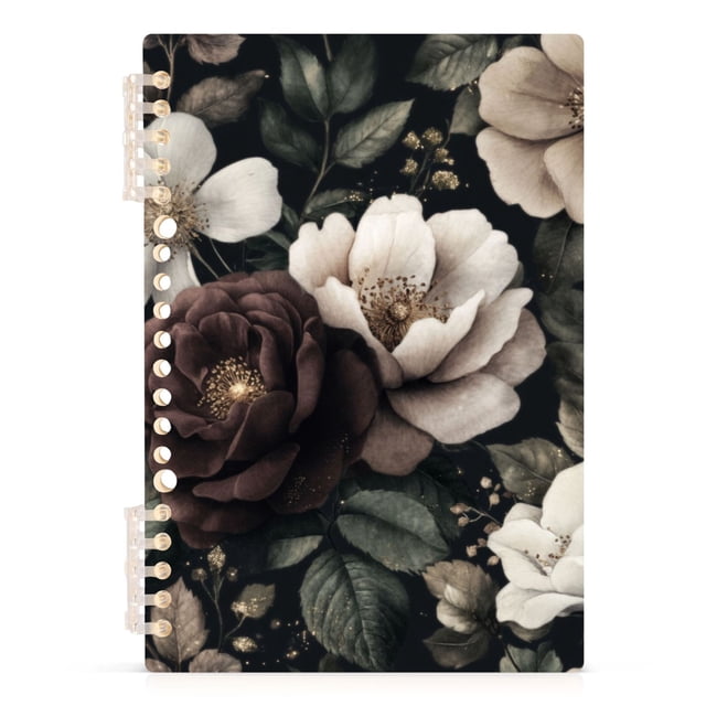 Elegant Dark Floral Design Lined Spiral Journal Notebook 60 Pages A5 ...