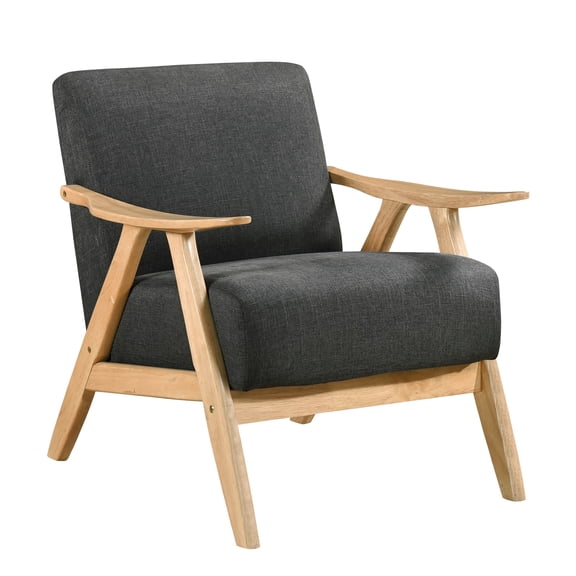 Elegant Dark Gray Accent Chair, Solid Rubberwood Construction, Cushioned Seat Comfortable Wood Frame, Attached Cushion