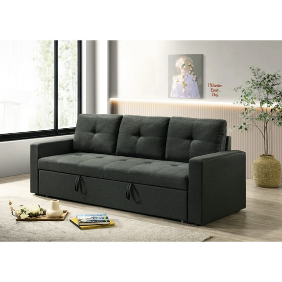 Elegant Dark Gray Fabric Sleeper , 83.5"w X 33.45"h 28.98"d, Cushions, 3 With Pull-out Feature Couch Comfortable Padding,