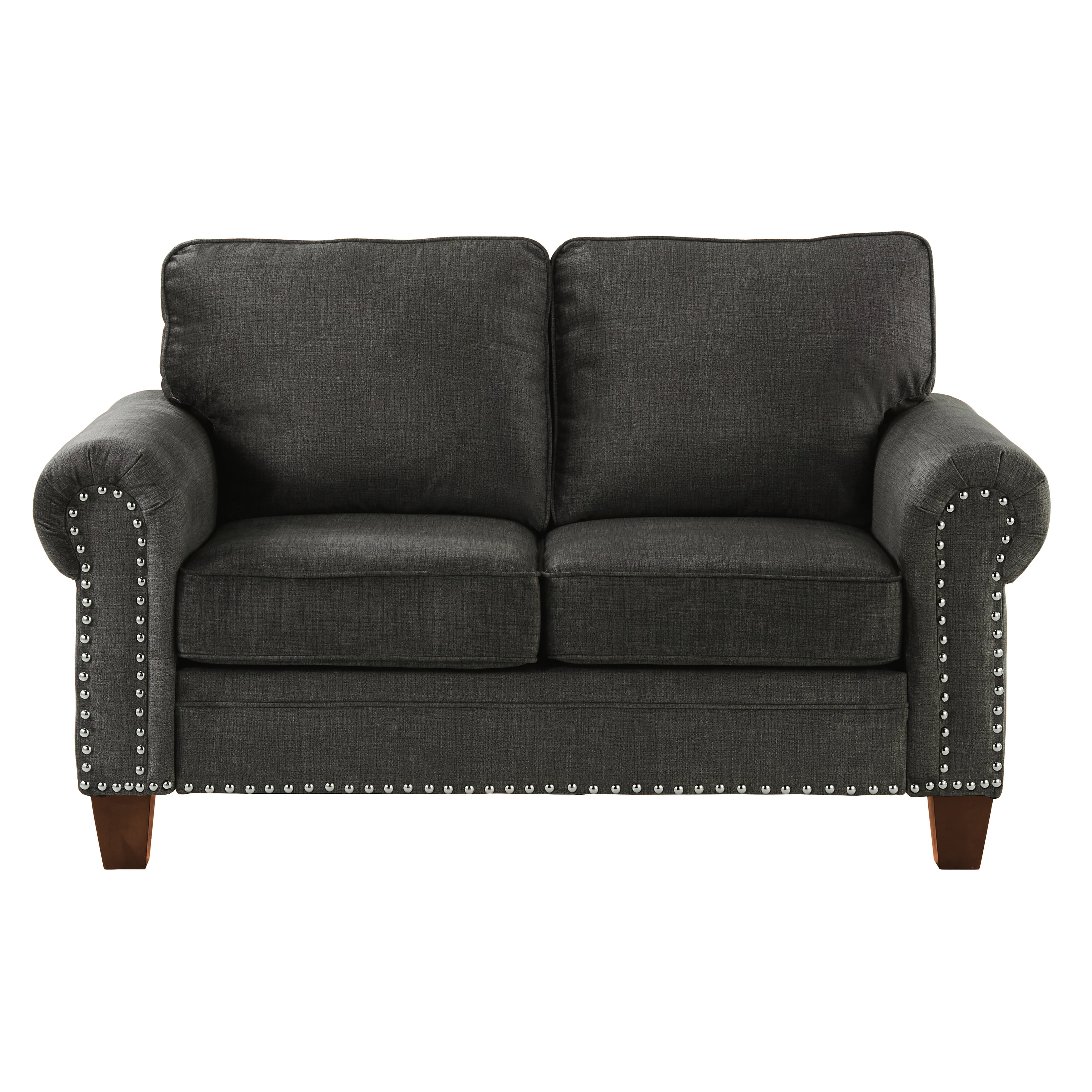 Elegant Dark Gray Loveseat with Nailhead Trim 112.0 Upgrade your