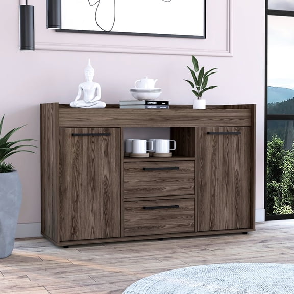 Elegant Dark Walnut Sideboard With Superior Shelf Space Modern In Internal Storage Choices
