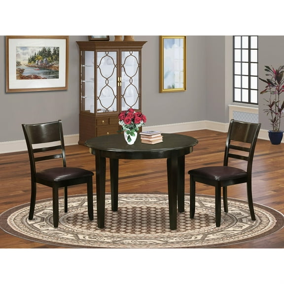 Elegant Dark Wood Kitchen Table Set - 42 Wide, Glossy Finish, 4 Sturdy Legs - Includes 2 Premium Dinette Chairs - Cappuccino Color"