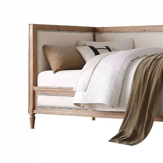 Elegant Daybed, Cream Linen & Salvage Oak Brown