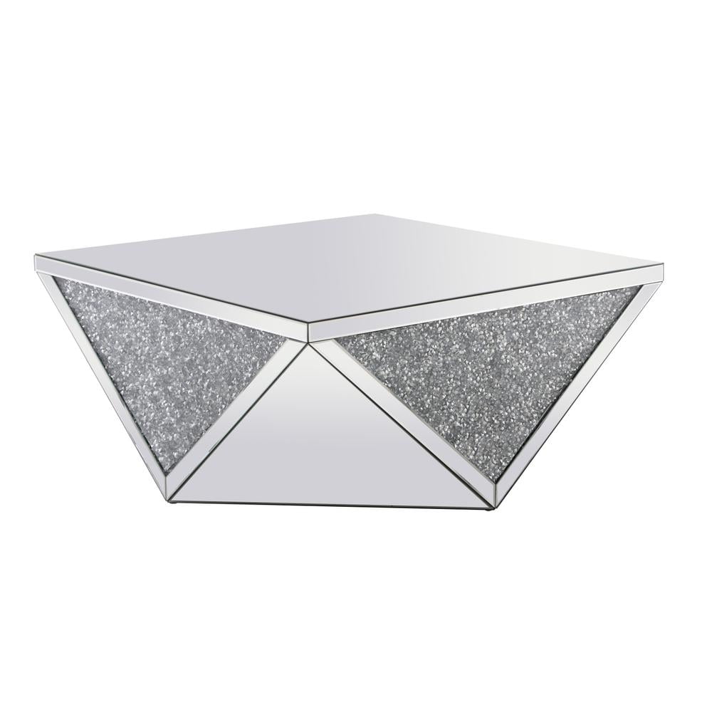 Modern Elegance 38" Square Wood and Crystal Mirrored Coffee Table