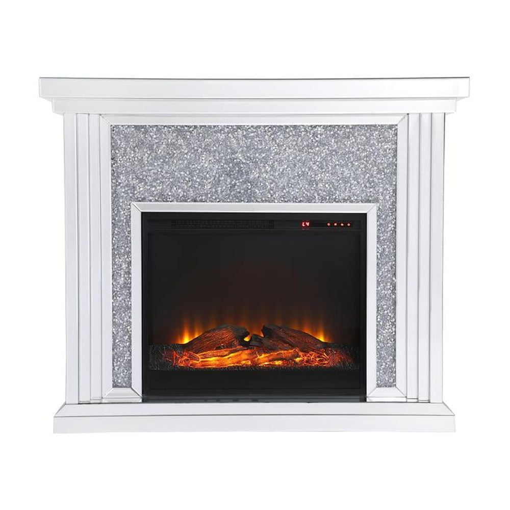 Elegant Decor Modern 47.5" Dazzling Mirrored Faux Log Fireplace Mantle