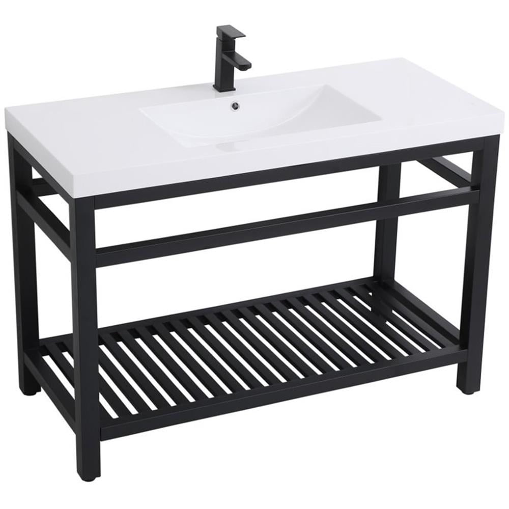 Raya 48" Black Metal Console Bathroom Sink with White Undermount