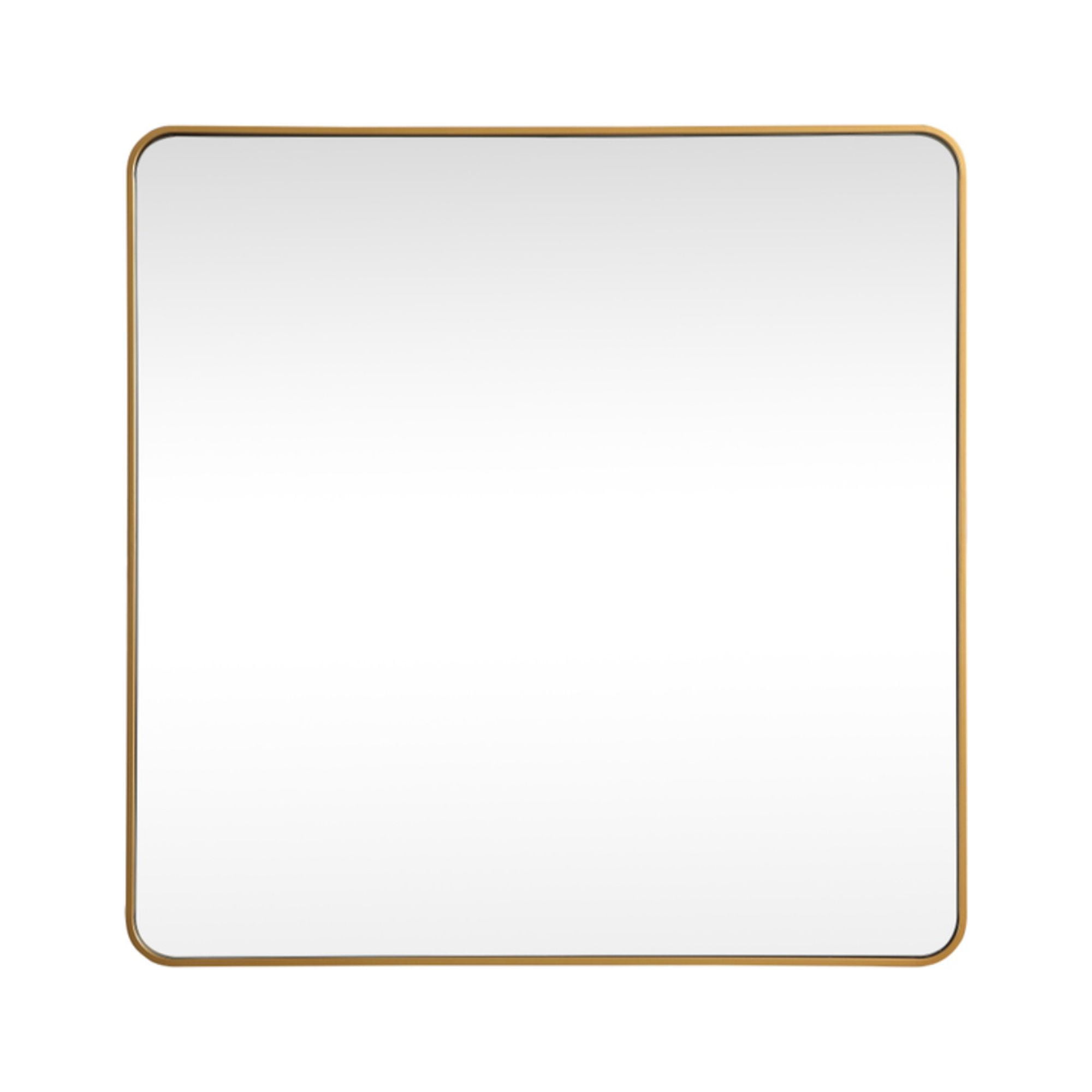 Brass Framed 48" Square Wall Mirror with Rounded Corners
