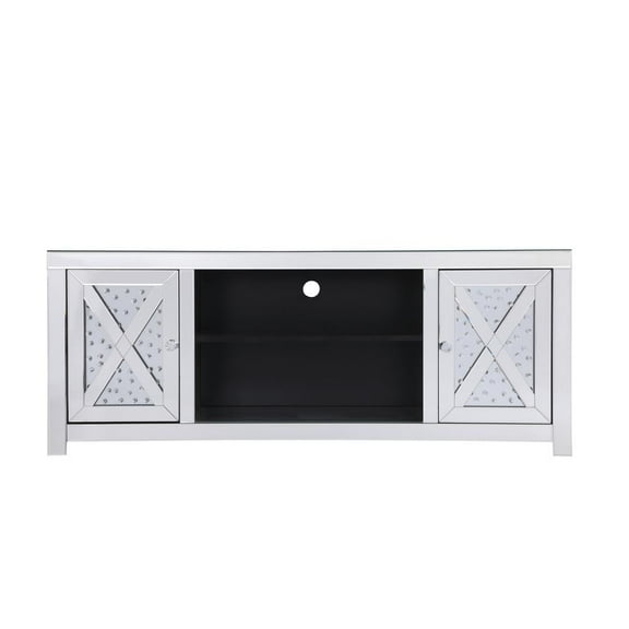 Elegant Decor Modern 2 Door 59" Clear Crystal Mirrored TV Stand