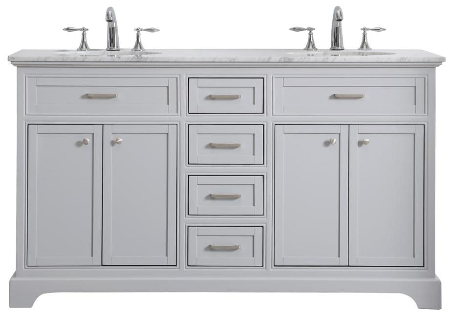 60" Light Grey Double Vanity Set with Marble Top