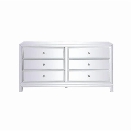 Elegant Decor 60 in. Transitional Mirrored Six Drawer Cabinet, White