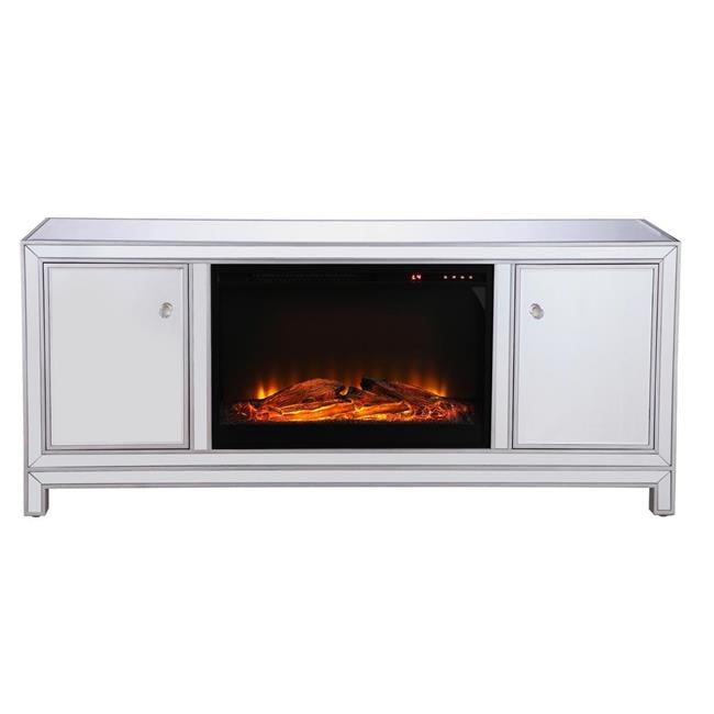 Elegant Decor 60 in. mirrored TV stand with wood fireplace insert in