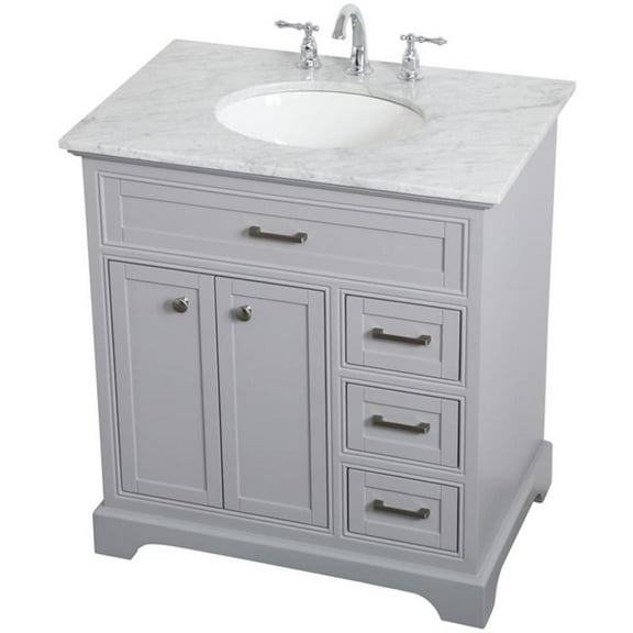 Elegant Decor Aaron 32" Single Marble Top Bathroom Vanity in Gray