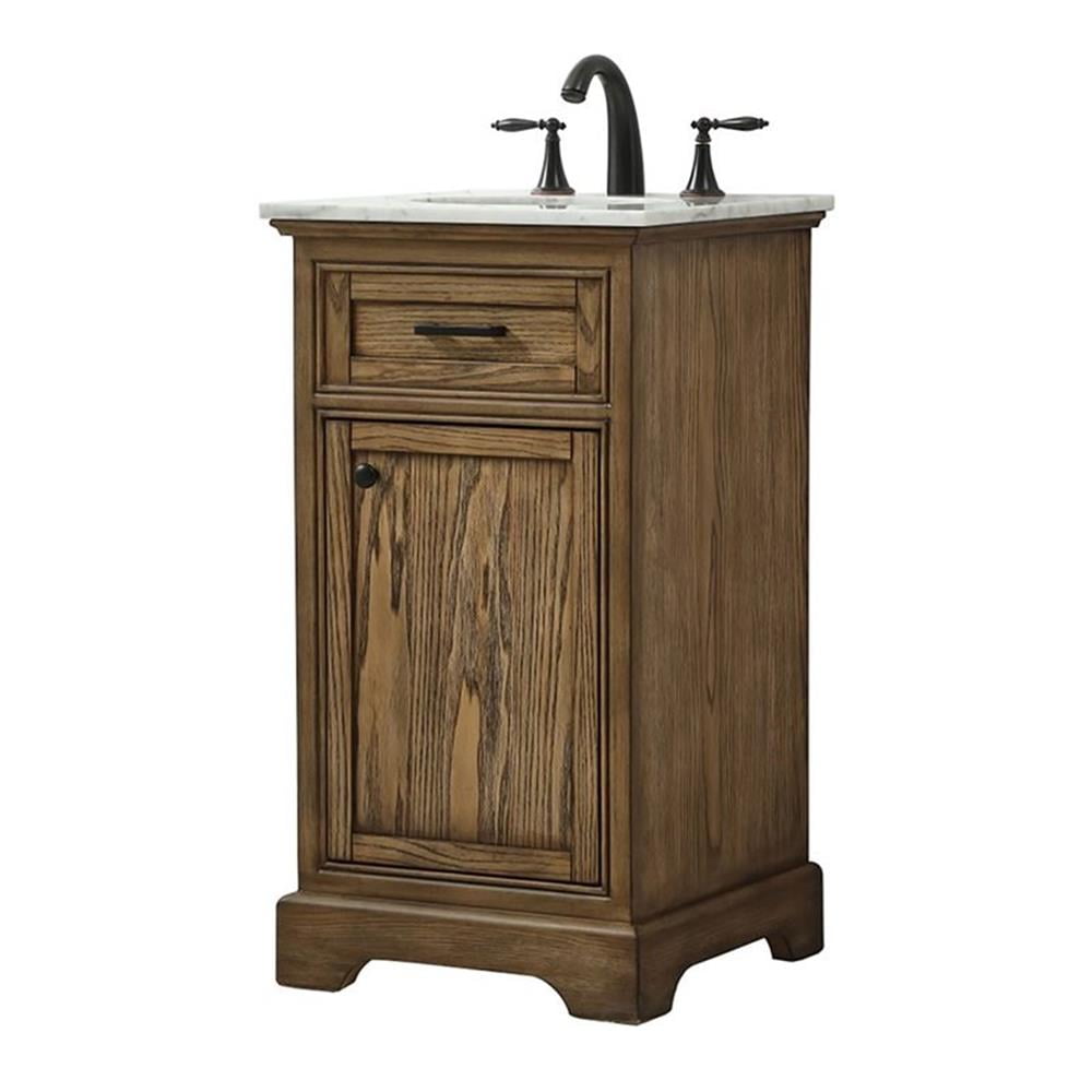 Driftwood Brown Solid Wood Single Bathroom Vanity with Marble Top