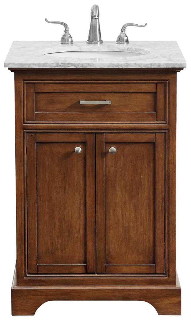 Transitional 24" Teakwood Single Bathroom Vanity with Carrara Marble Top
