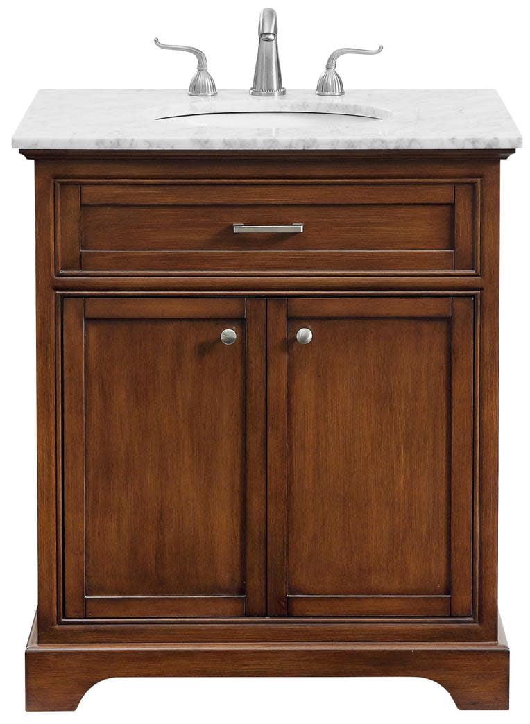 Transitional Teakwood 30" Single Bathroom Vanity with Carrara Marble Top