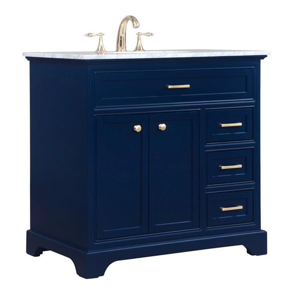 Americana 36" Blue Solid Wood Bathroom Vanity with Marble Top