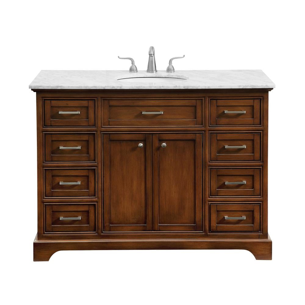 Contemporary Teakwood 48" Vanity with Carrara White Marble Top