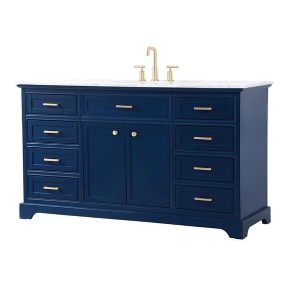 Elegant Decor Americana 60" Metal MDF Marble Single Bathroom Vanity in Blue