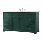 Elegant Decor Americana 60" Metal MDF Marble Single Bathroom Vanity in Green