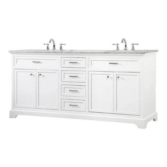 Elegant Decor Americana 72" Metal MDF Marble Double Bathroom Vanity in White
