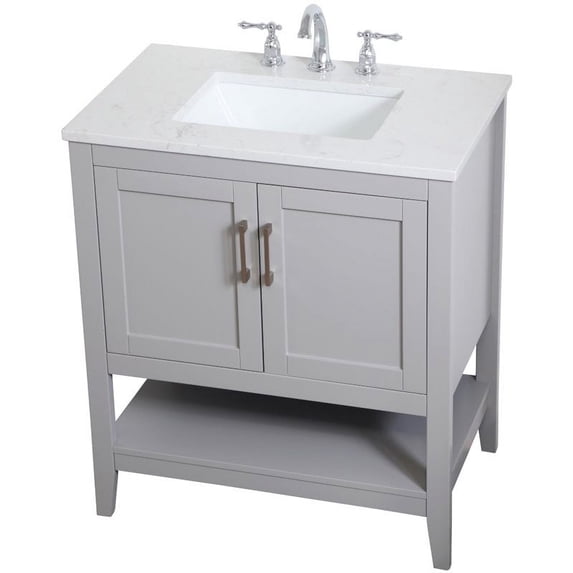Elegant Decor Aubrey 30" Single Quartz Top Bathroom Vanity in Gray