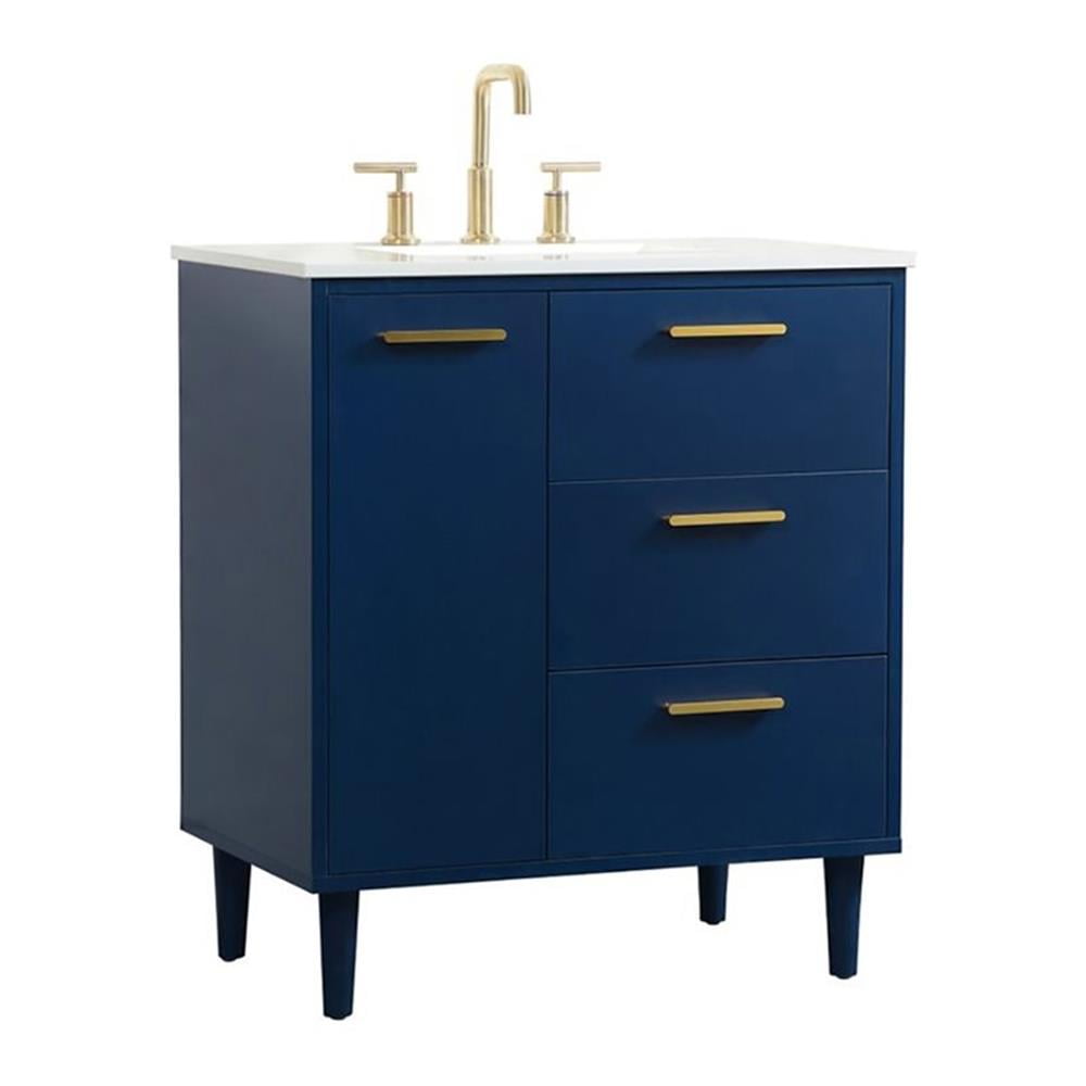 Blue Solid Wood and MDF Bathroom Vanity with Gold Accents