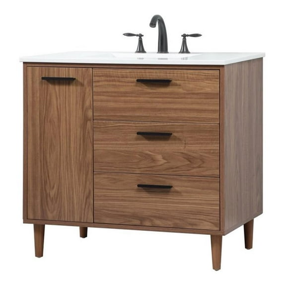 Elegant Kitchen and Bath 36 inch Single bathroom vanity in walnut brown