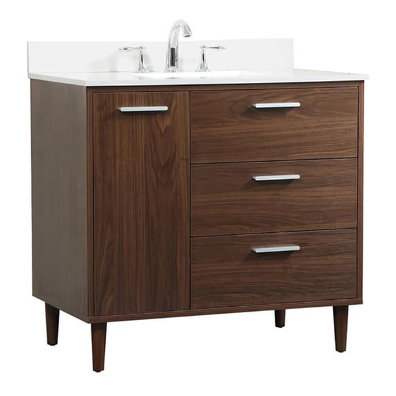 36 inch bathroom vanity in Walnut with backsplash
