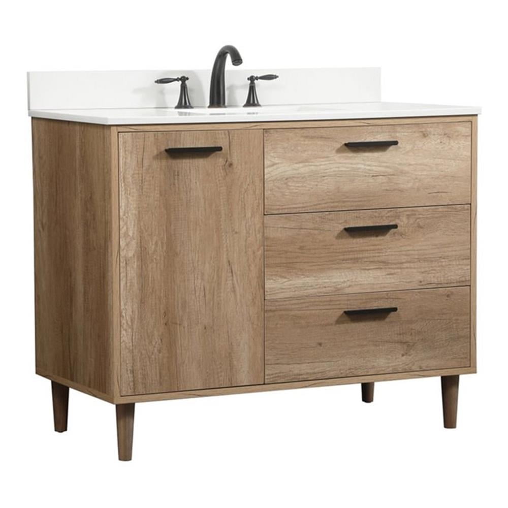 Natural Oak 42" Single Bathroom Vanity with Engineered Marble Top