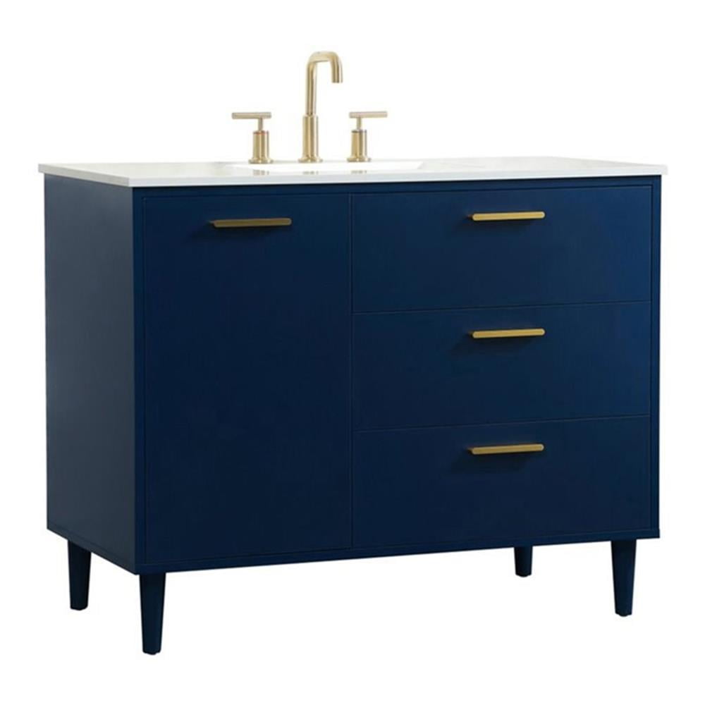 Blue 42'' Single Bathroom Vanity with Engineered Marble Top