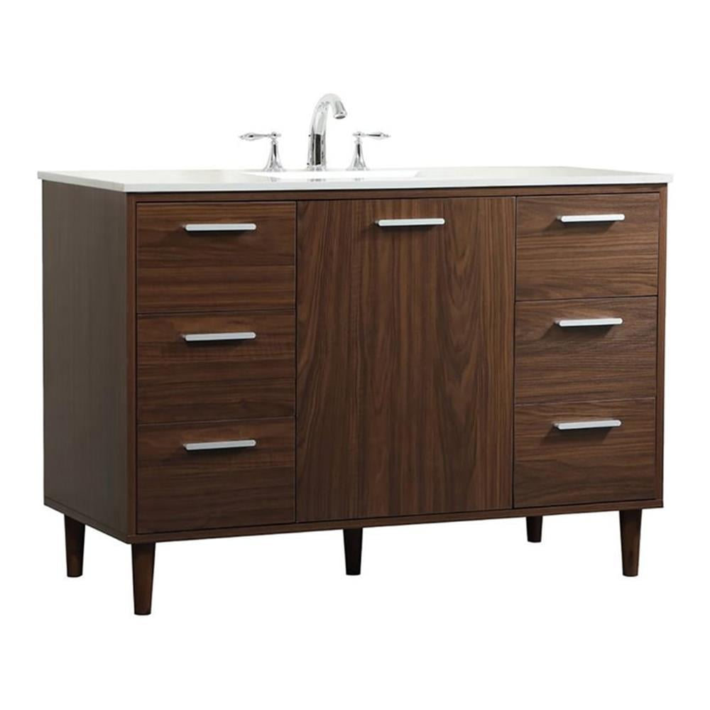 Walnut 48" Solid Wood and MDF Bathroom Vanity with Engineered Marble Top
