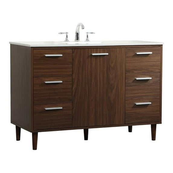 Elegant Decor Baldwin 48" Solid Wood and MDF Bathroom Vanity in Walnut