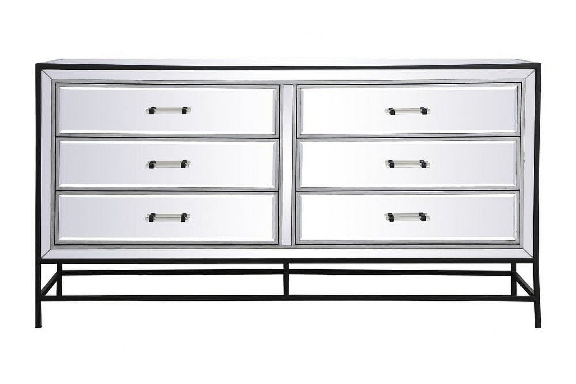 Beau Black Metal and MDF Mirrored 6-Drawer Chest