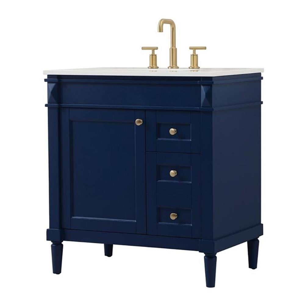 Bennett 32" Blue MDF Single Bathroom Vanity with Quartz Top