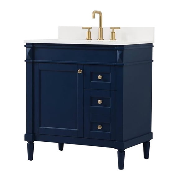 32 inch single bathroom vanity in blue with backsplash