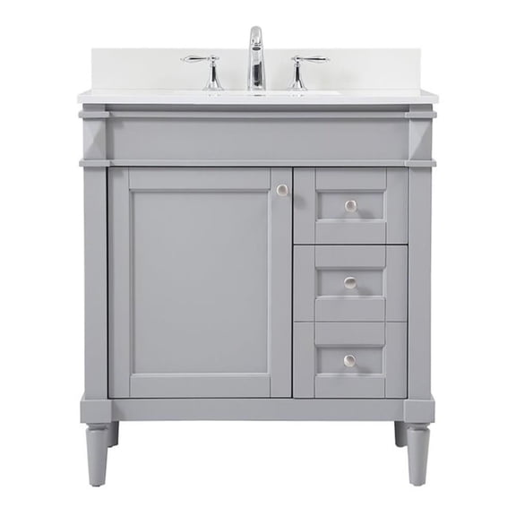 Elegant Kitchen and Bath 32 inch Single bathroom vanity in grey with backsplash