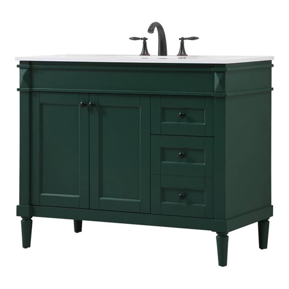 Green Solid Wood and Marble Single Bathroom Vanity
