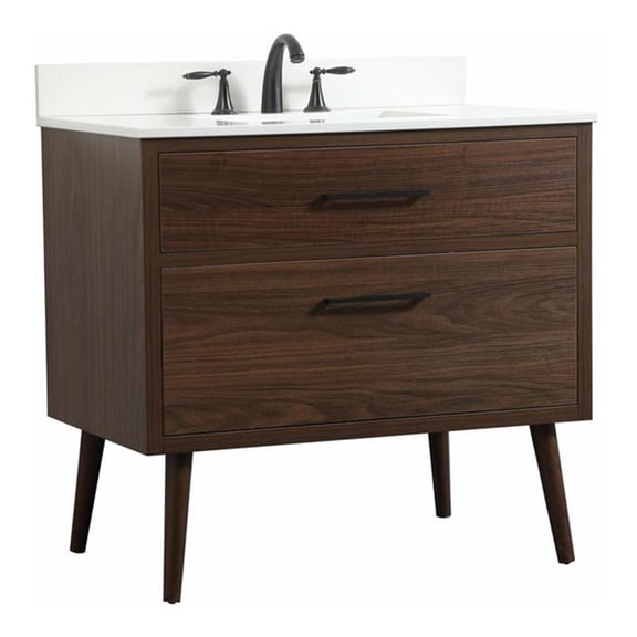 Elegant Decor Boise 36" MDF Single Bathroom Vanity with Backsplash in Walnut