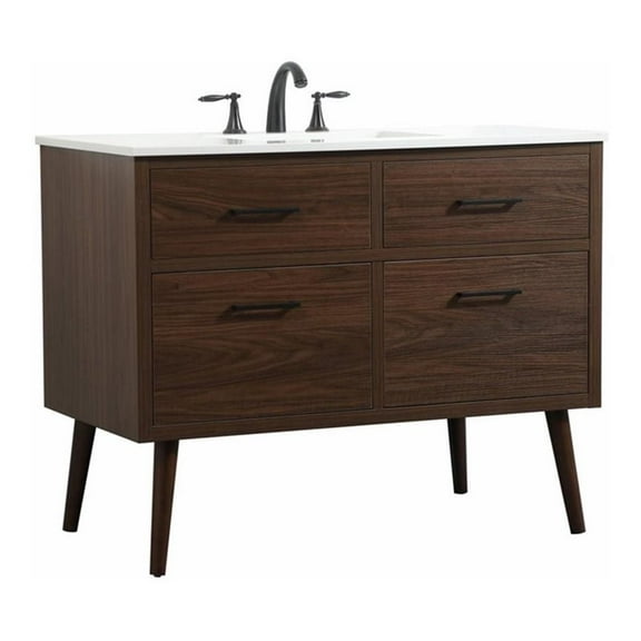 Elegant Decor Boise 42" Aluminum MDF Single Bathroom Vanity in Walnut
