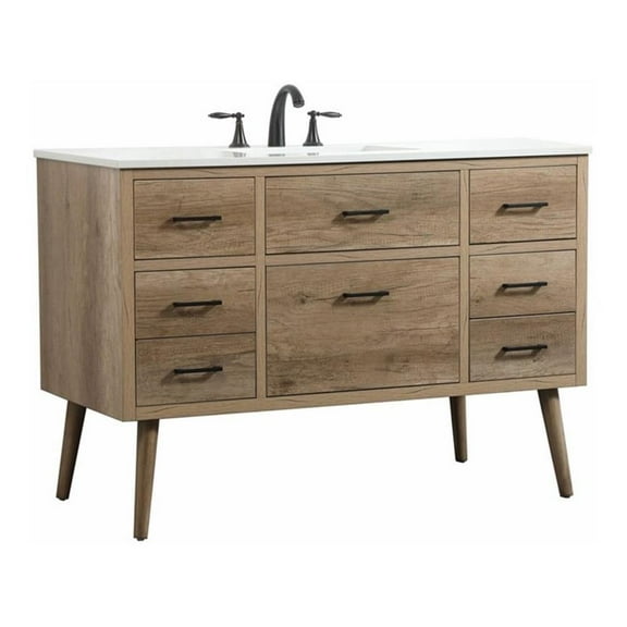Elegant Decor Boise 48" Aluminum MDF Single Bathroom Vanity in Natural Oak