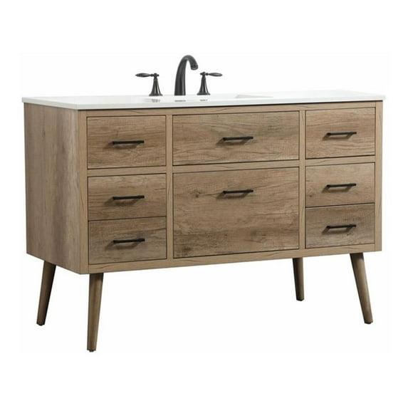 Elegant Decor Boise 48" Aluminum MDF Single Bathroom Vanity in Natural Oak
