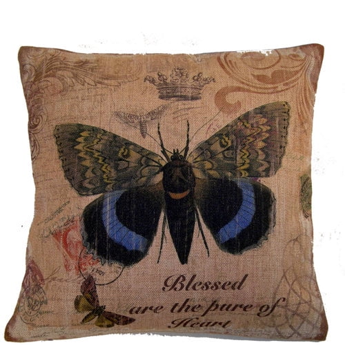 elegant decor burlap pillow black and blue butterfly