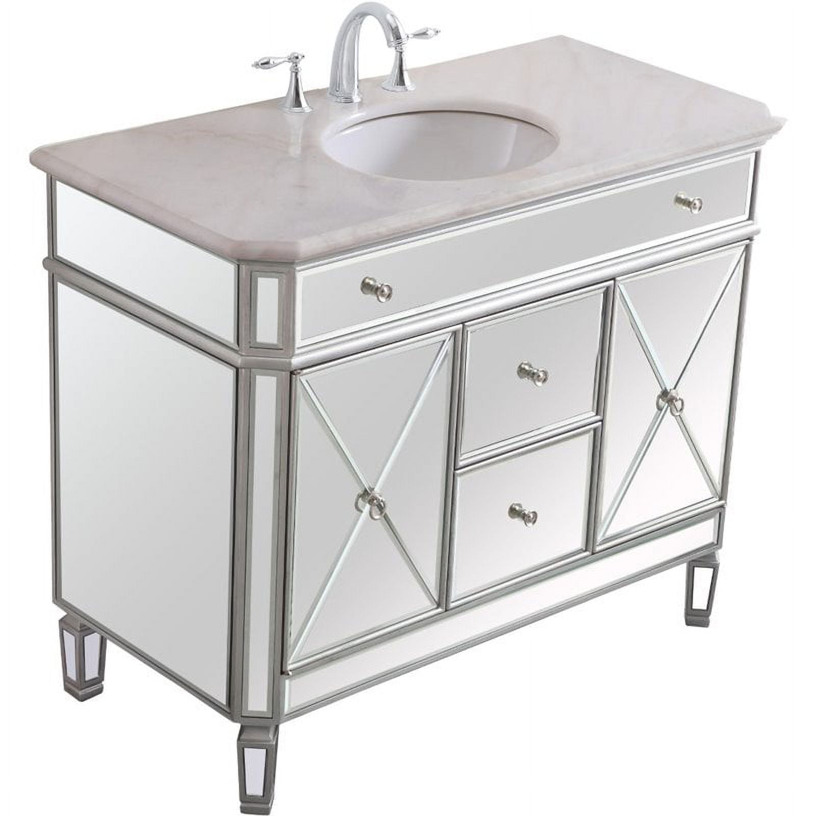 Elegant Decor Camille 42" Single Marble Top Mirrored Bathroom Vanity in