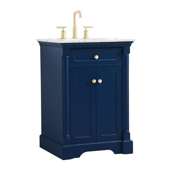 Elegant Decor Clarence 24" Solid Wood and Metal Single Bathroom Vanity in Blue