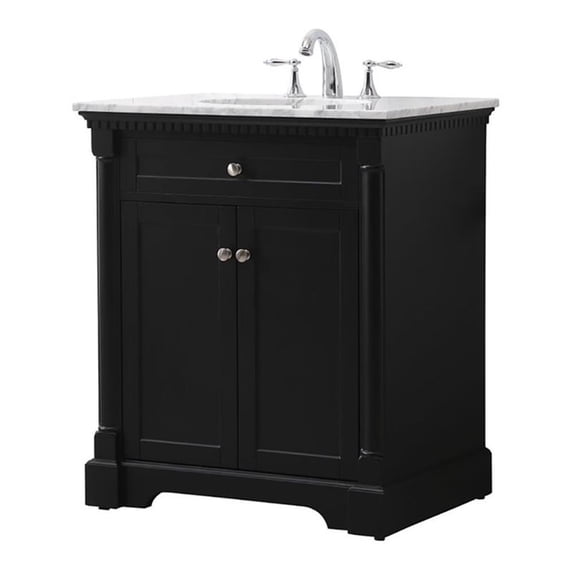 Elegant Decor Clarence 30" Solid Wood Metal Single Bathroom Vanity Set in Black