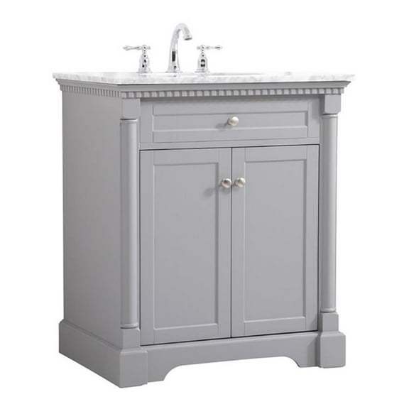 Elegant Decor Clarence 30" Solid Wood and Metal Single Bathroom Vanity in Gray