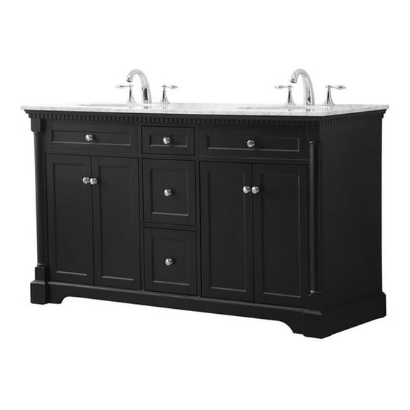 Elegant Decor Clarence 60" Solid Wood Metal Double Bathroom Vanity Set in Black