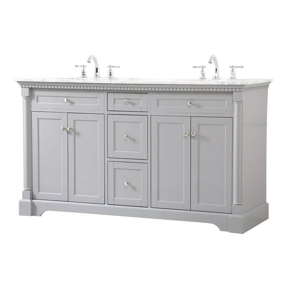 Elegant Decor Clarence 60" Solid Wood and Metal Double Bathroom Vanity in Gray