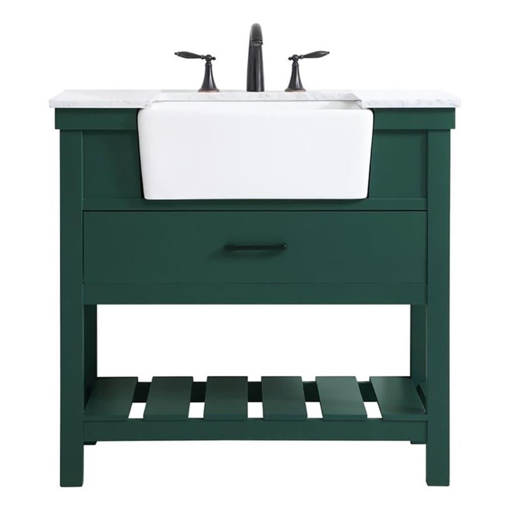 Green and White Marble Single Bathroom Vanity with Porcelain Sink